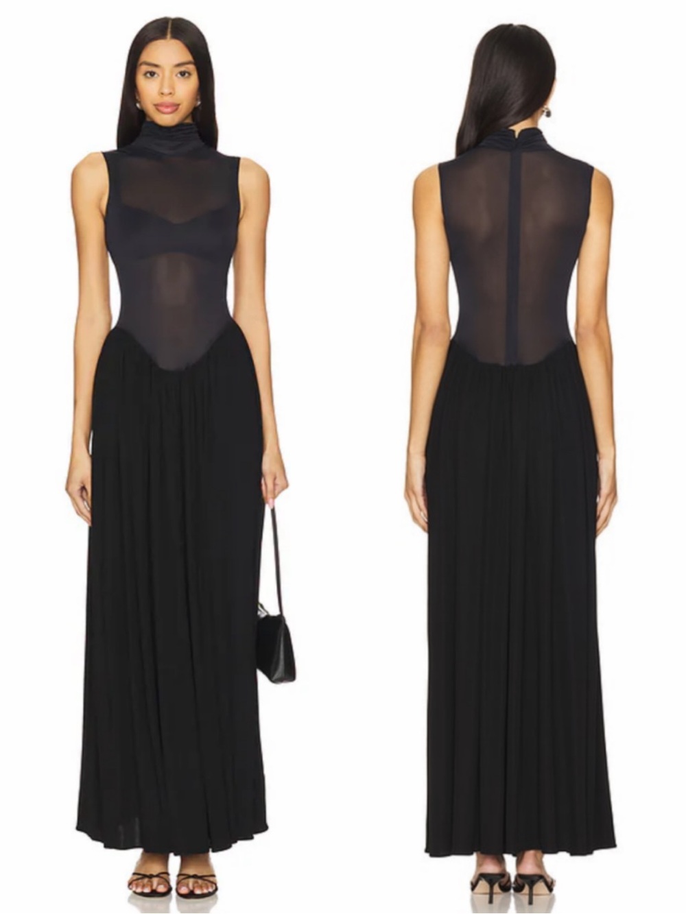 NBD Corbin Sheer Sleeveless Black Maxi Dress with High Neck Size Small NEW! NWT!